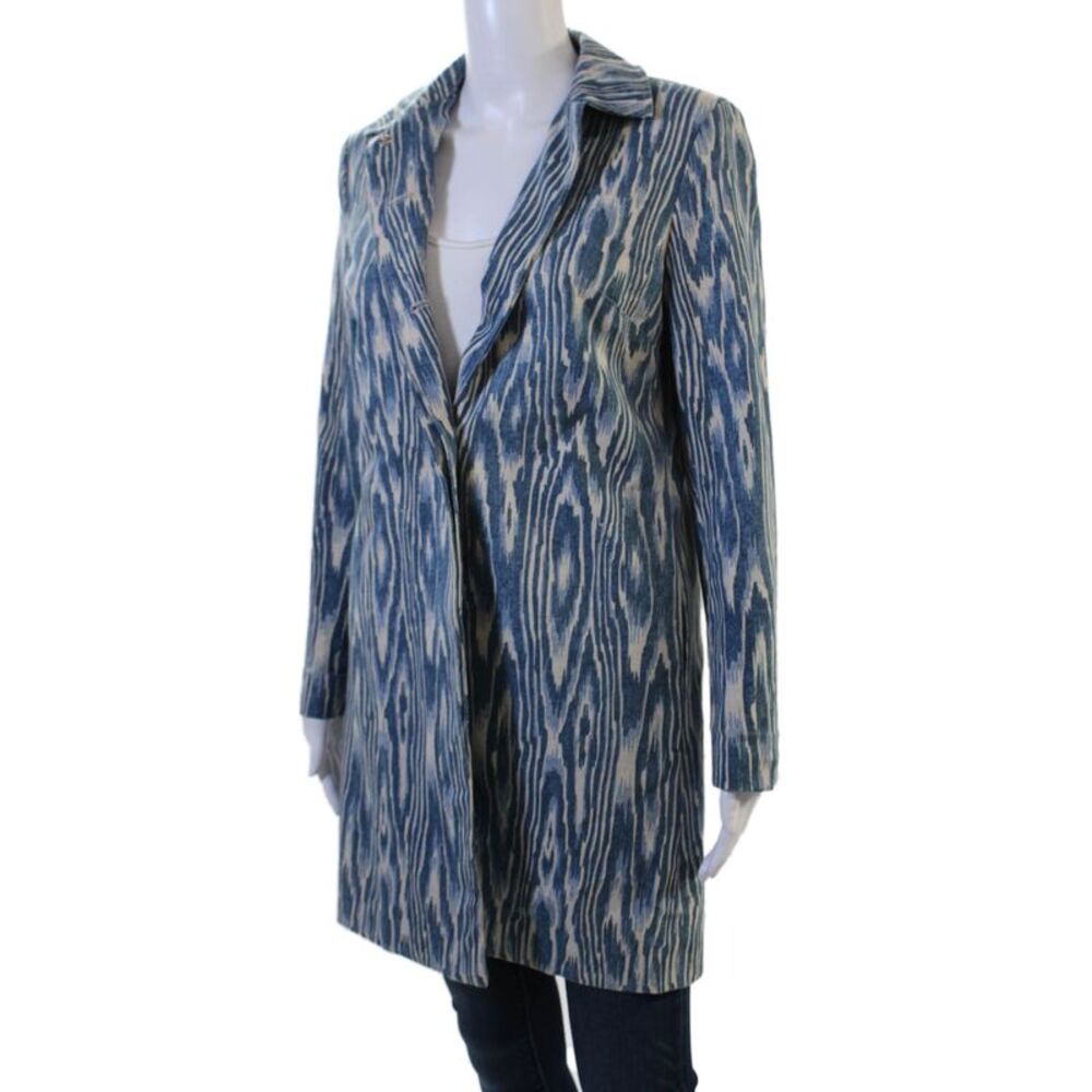 J. Mclaughlin Women Overcoat Blue Collared Hook & Eye Bohemian Size XS - Picture 3 of 7